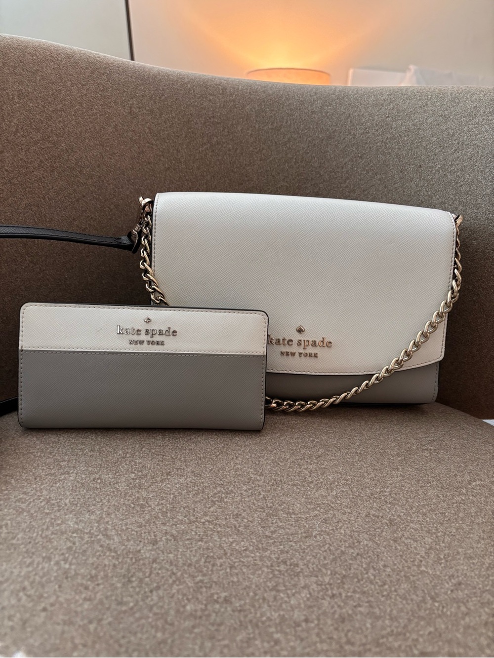 kate spade Two-Tone Cream and Light Gray Crossbody with Matching Wallet